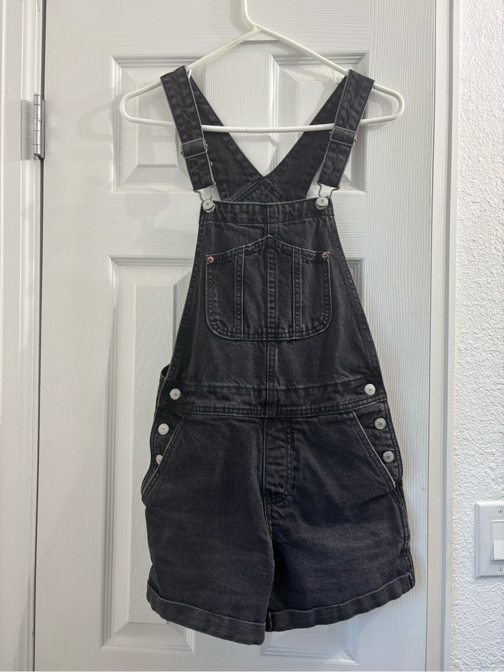 Old Navy Black Washed Denim Short Overalls